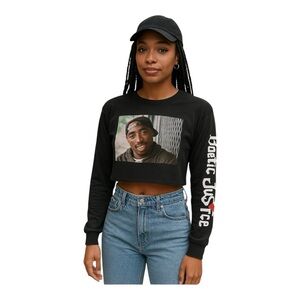 Poetic Justice Tupac Long Sleeve Crop Top Black Size M